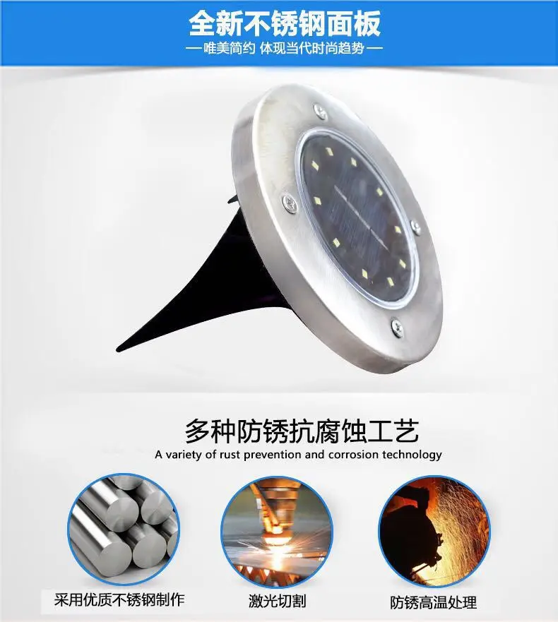 Открытый Солнечный газон лампа из нержавеющей стали вставленные огни 10led Двор Пейзаж уличный фонарь подземный светильник