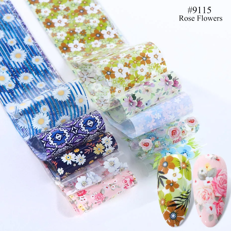10pcs Mix Flower Leaf Design Stickers On Nails Art Foil 3D Transfer Decals Manicure Tip Letter Slider Nail Art Decoration JI1538 - Цвет: 9115