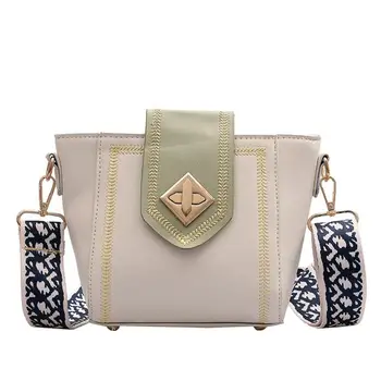 

New Fashion Handbags Classic Delicate Women PU Leather Bucket Wide Shoulder Crossbody Bags Handbag Hit Color Purse