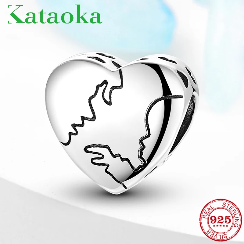 

100% 925 Sterling Silver Heart shape Mother and baby Charms for Bracelet DIY Jewelry Original European Silver 925 Bead Making