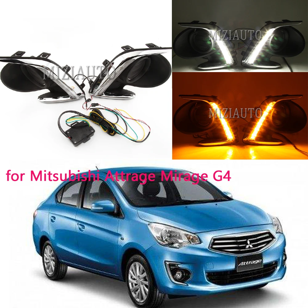 MIZIAUTO светодиодный DRL для Mitsubishi Attrage Mirage G4 2012 2013 дневной ходовой светильник противотуманная фара с указателем поворота