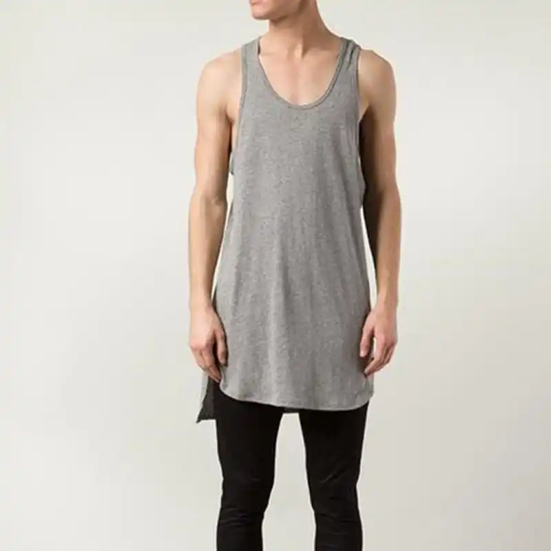 Summer men cotton long tank top side 