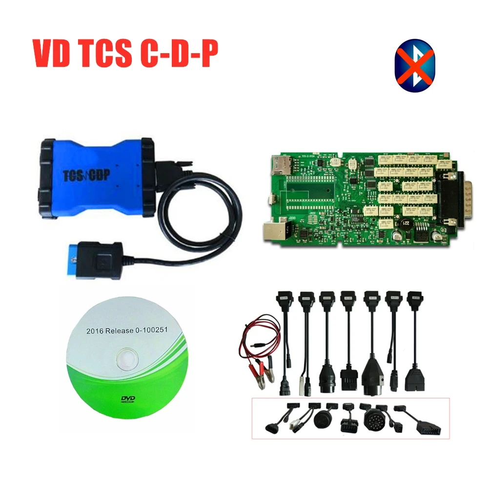 Качество A+ зеленый одноплатный с bluetooth 2016R0/2015R3 VD TCS C-D-P obd obd2 диагностический инструмент+ Полный комплект 8 шт. автомобиля/грузовика кабели - Цвет: without bluetooth