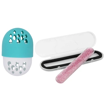 

Soft Silicone Powder Puff Drying Holder Egg Stand Beauty Pad Sponge Puff Holder Make Up Accessories(Sky Blue) with Glass Nail F