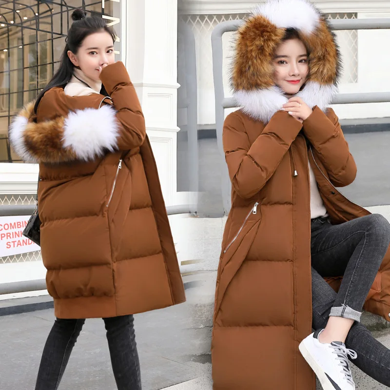 

2018 Winter New Style Women's Medium-length over-the-Knee Solid Color Autumn Harajuku-Style Students Bread Fur Collar Coat Large