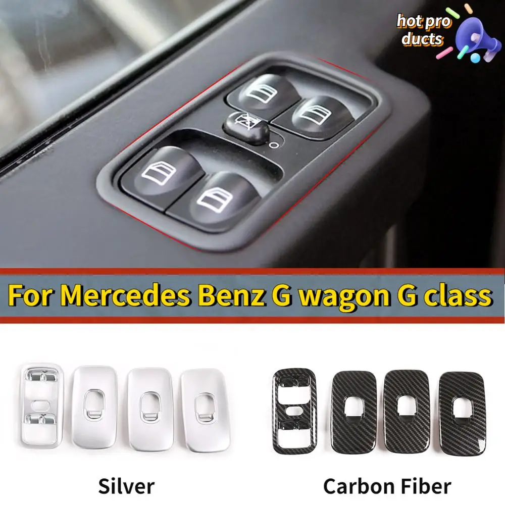 

For Mercedes Benz G wagon G class W463 2007-10 ABS Silver/Carbon Fiber Texture Car Window Lift Button Frame Trim Car Accessories