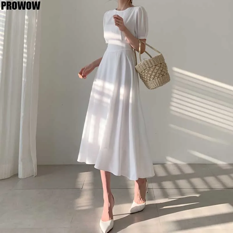 

One-Piece Chiffon Vintage Women'S Dress 2020 Summer Korean Elegant Slim Bandage Dress Lady French White Party Holiday Dresses