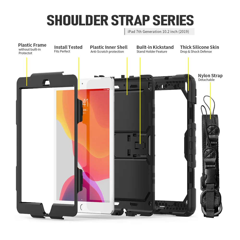 Для Coque iPad 10,2 чехол 3 слоя сверхпрочный Прочный противоударный силиконовый ремешок подставка чехол для iPad 10,2 7th Gen чехол