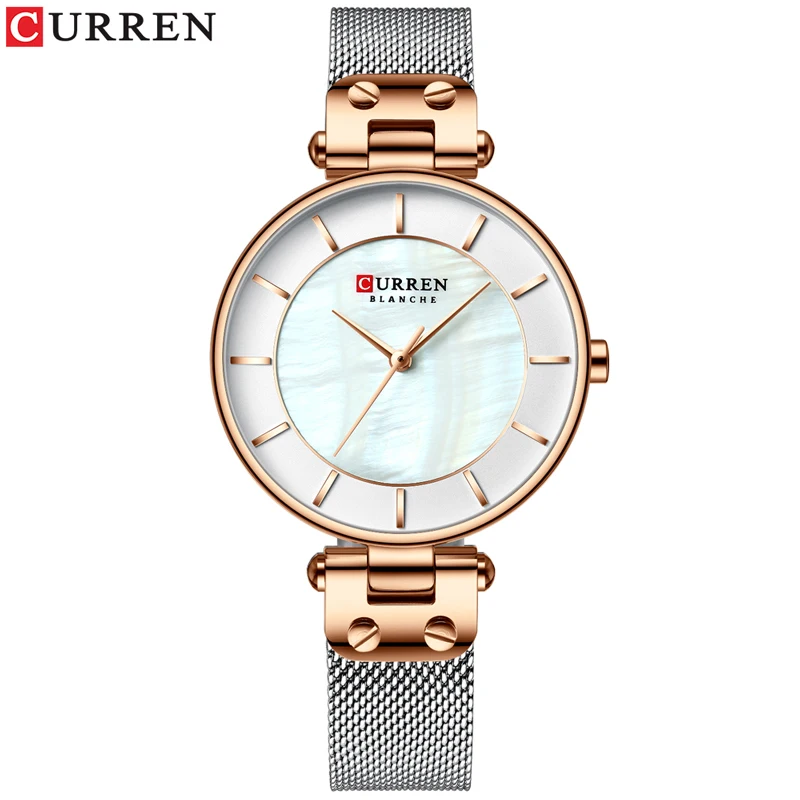 S rose white CURREN креативные простые кварцевые часы женские стальные механические часы новые часы женские часы-браслет relogios feminino 9056 - Цвет: S rose white