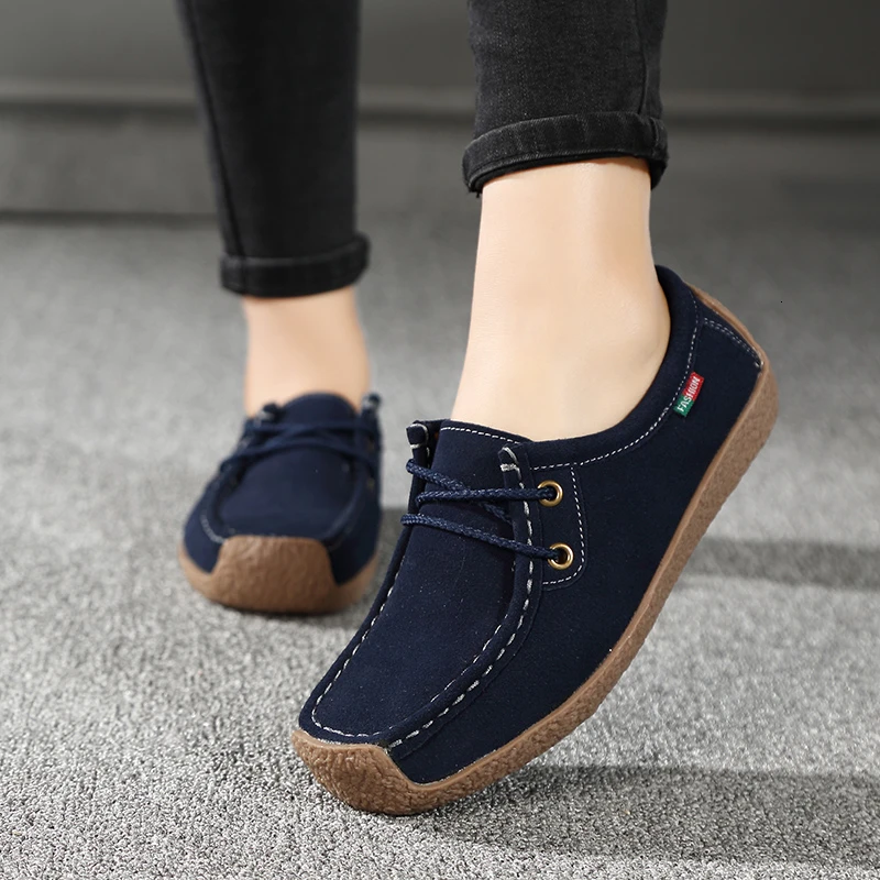 6 Colors Genuine Leather Women Slip On Flat Shoes Casual Loafers Nubuck Cow Suede Sneakers Ladies Shallow Female Soft Footwear