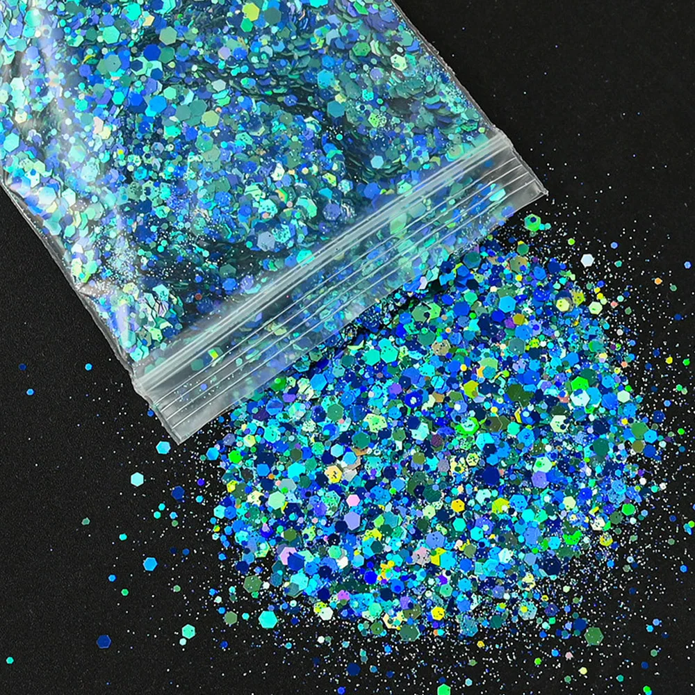 Nail Glitter 50g/Bag Holographic Nail Art Glitter Mixed Hexagon Sequins Decorations Flakes Colorful Chunky Symphony Color Laser Sequins Ta#23