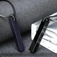 Wholesale Black Cuboid Obsidian Stone Pendant Necklace For Women Men Rope Chain Student Gift European Original Fashion Jewelry 2