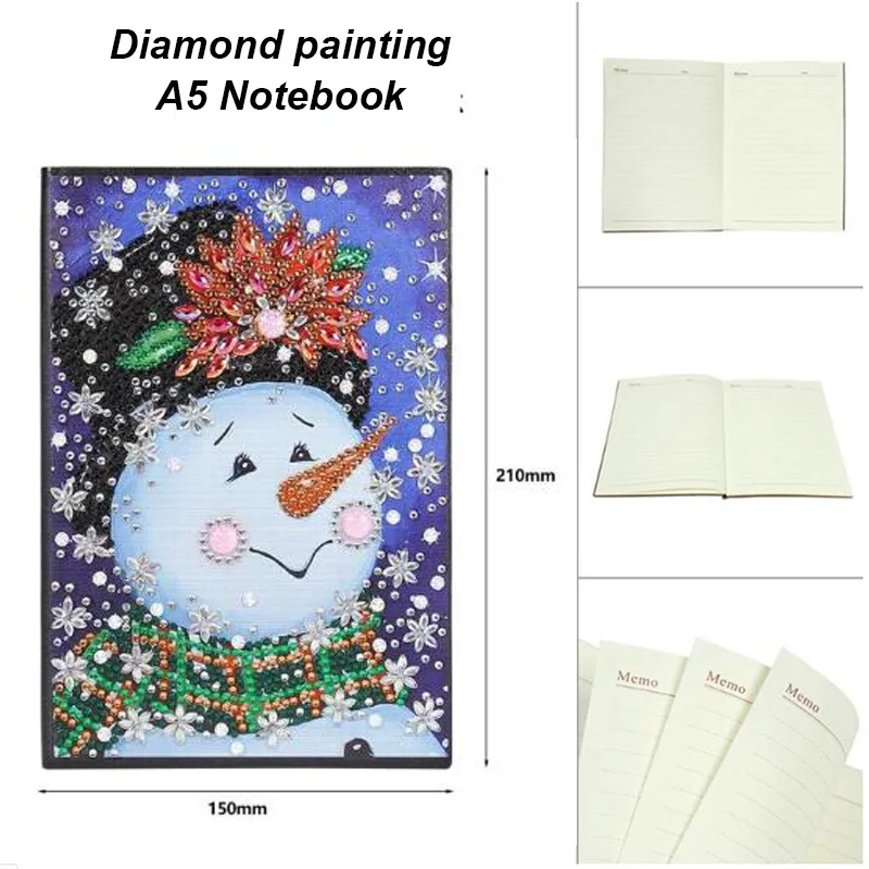 

New DIY Christmas snowman Special Shaped Diamond Painting 60 Pages A5 Notebook Diary Book Embroidery Cross Stitch Craft Gift