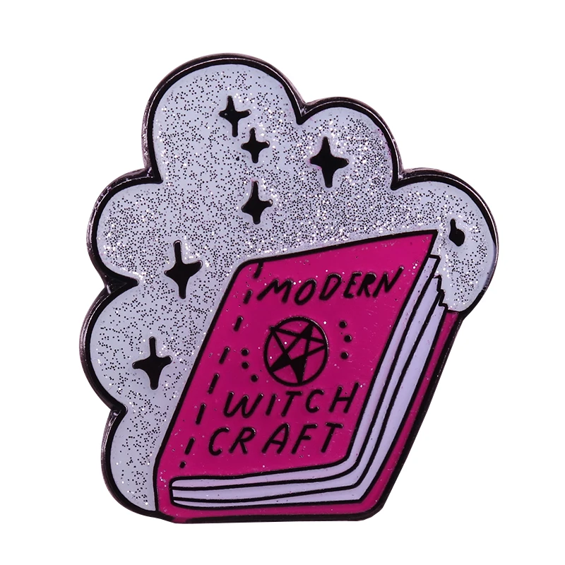 

Modern witch craft badge cute puns glitter pin magic spellbook coven brooch perfect Halloween addition