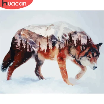

HUACAN DIY Pictures By Number Wolf Kits Drawing On Canvas Painting By Numbers Animal Hand Painted Picture Art Gift Home Decor