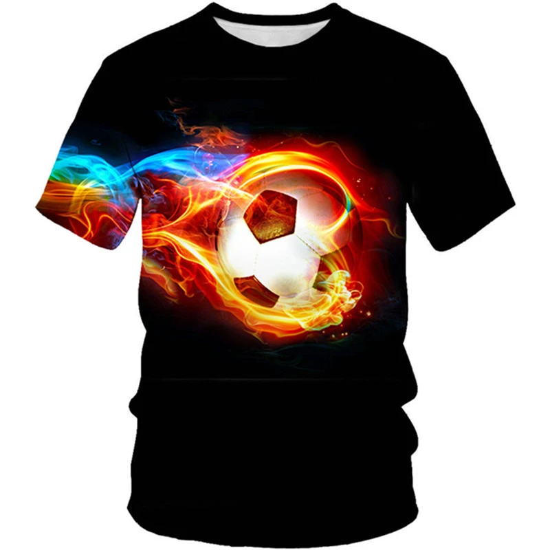 Camiseta 3D a la moda para niños, camisetas divertidas de fútbol de fuego, camisetas