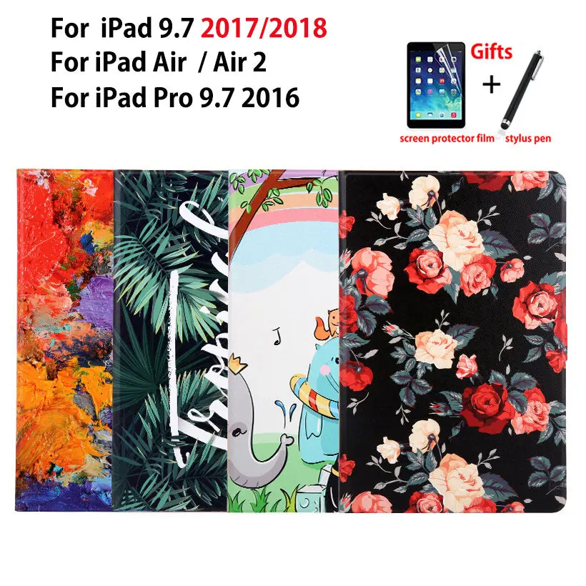 Тонкий чехол для iPad 9,7 2017 2018 5-го 6-го поколения A1893 A1954 умный чехол для iPad Air 2 Pro 9,7 Funda раскрашенный чехол + подарок