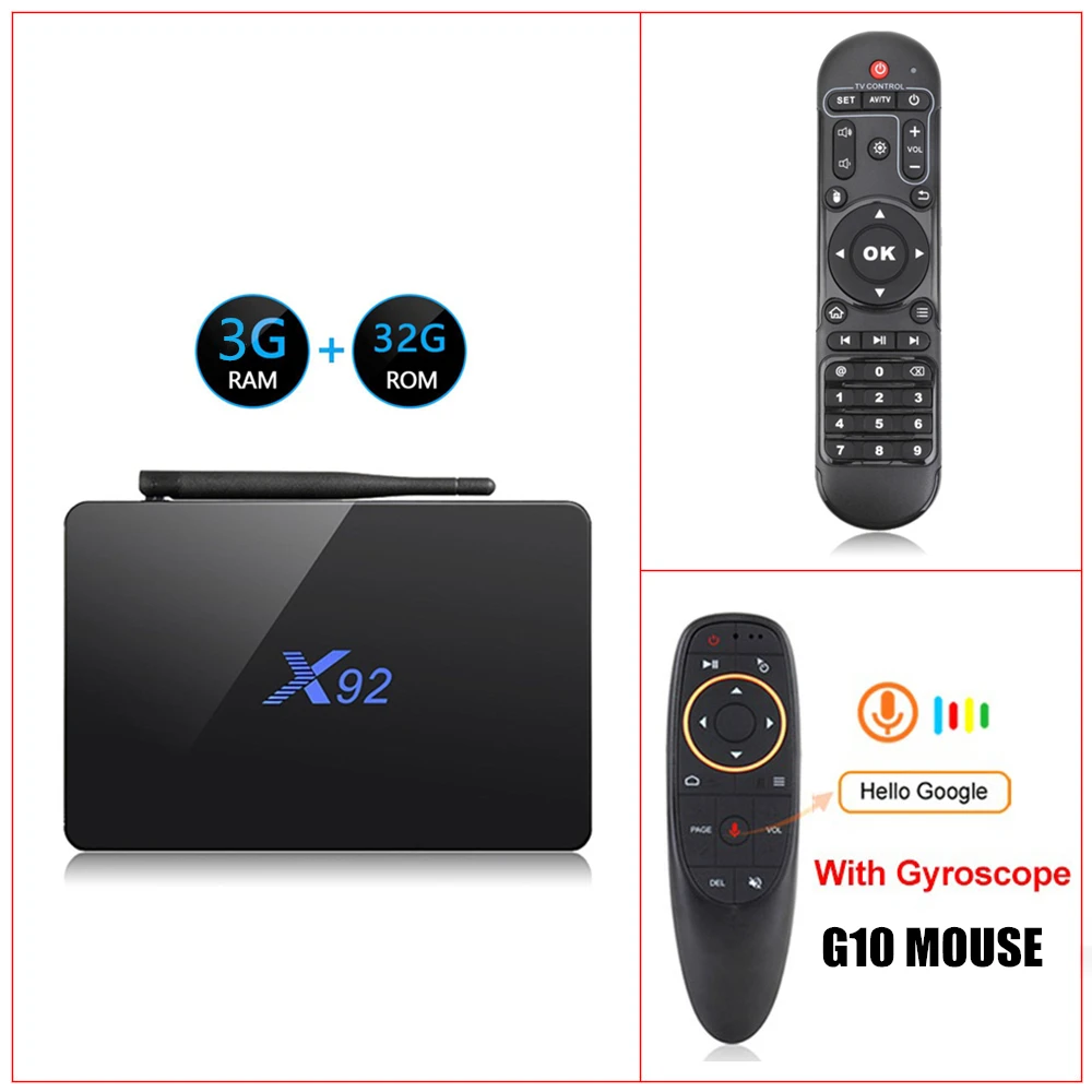 X92 2 ГБ/3 Гб 16 Гб/32 ГБ Смарт медиаплеер Android 7,1 tv Box Amlogic S912 Восьмиядерный KD16.1 двойной Wifi 4K телеприставка - Цвет: 32G G10 Mouse