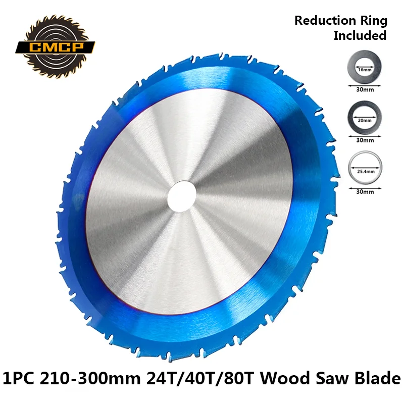 Baratos 1 hoja de sierra Circular 210 250 255 300mm Nano hoja de sierra TCT recubierta azul 24T 28T 40T 80T disco de corte de madera de carburo
