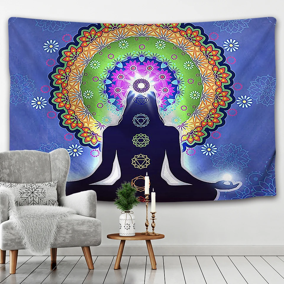 Wall Hanging Indian Buddha, Meditation 7 Chakras Tapestry Wall Hanging, Mandala Psychedelic Yoga Tapestry, Bohemian Hippie Backg 4