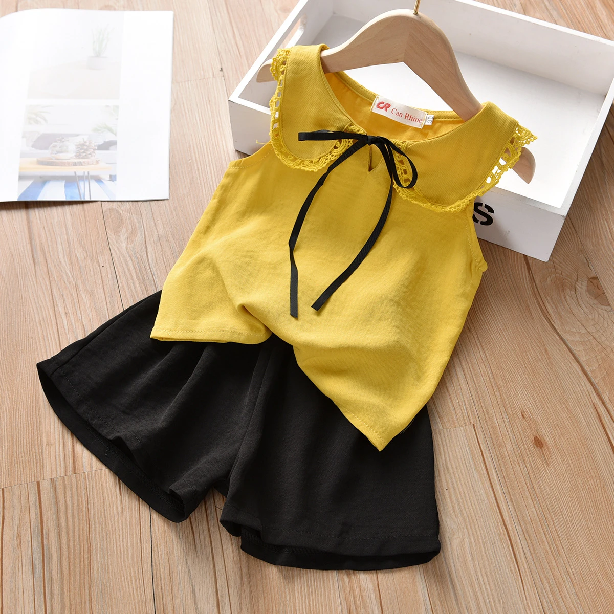 309316 yellow Г. Комплекты для девочек Новая весенне-летняя детская футболка без рукавов с цветочным рисунком+ однотонные шорты Детский комплект из 2 предметов модная От 3 до 7 лет детская одежда - Цвет: 309316 yellow