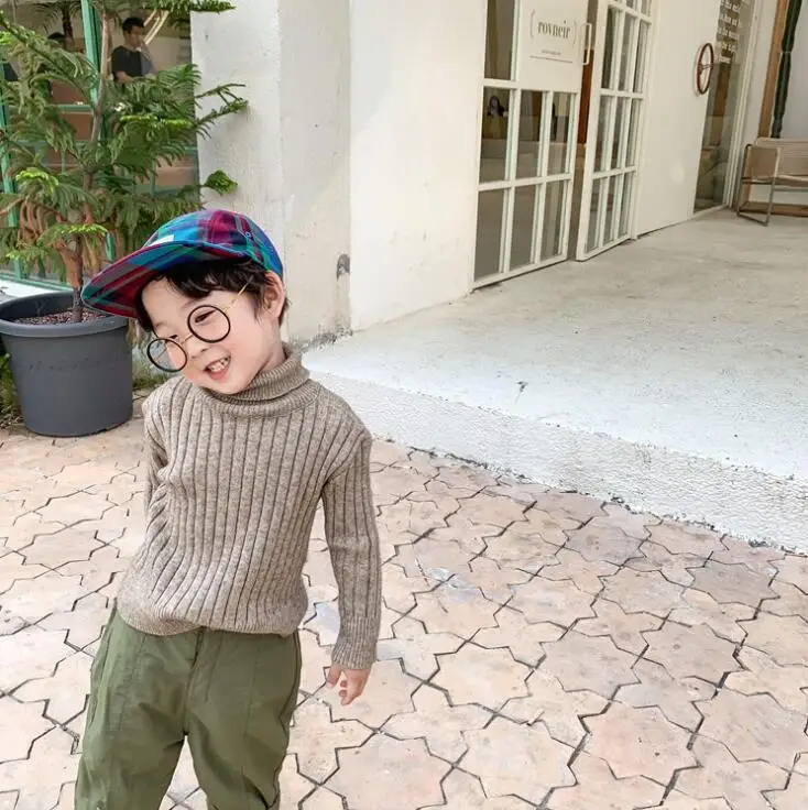 Хаки new wholesale girls boys knitted sweater autumn winter cotton fashion kids pullover sweater 1-7t HH708 - Цвет: Хаки