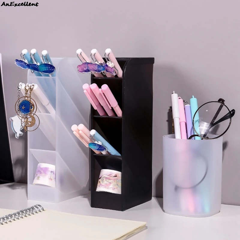 

Makeup Brush Storage Box Large Capacity Four Grid Desk Pen Holder Stand Pencil Desktop Organizer School Office Stationery