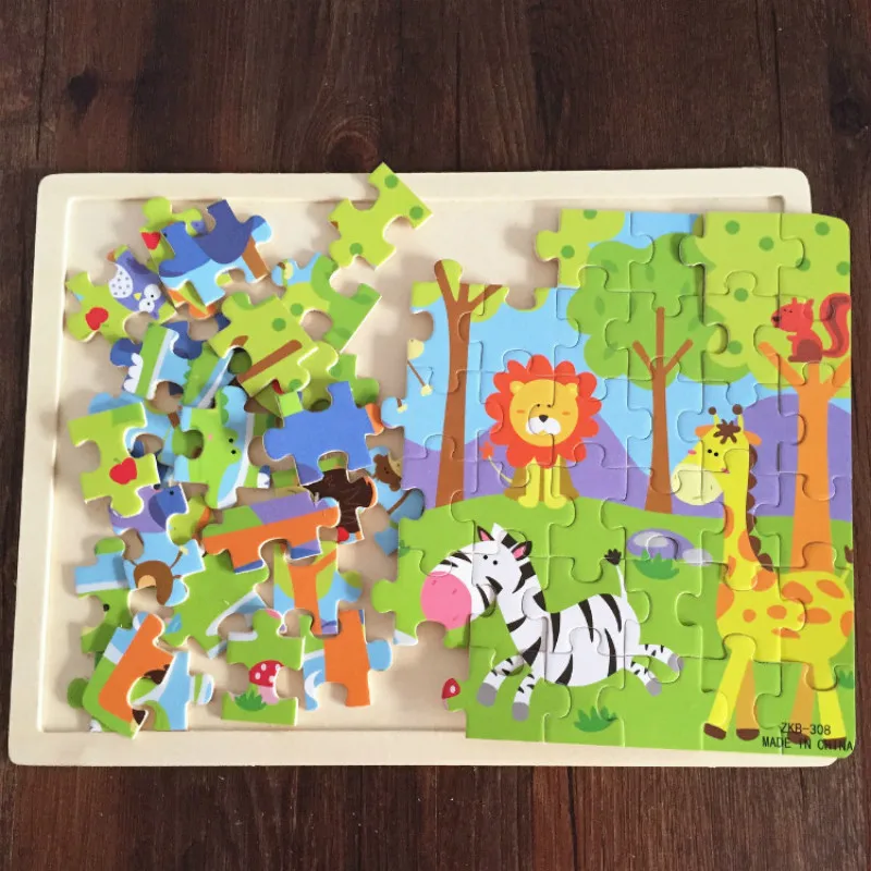 Cartoon 60 Puzzles Children Toys Wooden Jigsaw Daycare Homeschool Supplies Educational Kids 3d Puzzles Montessori Gift One Piece intellectual logical thinking game type t paired puzzles baby homeschool supplies educational montessori 3d puzzles wooden toys
