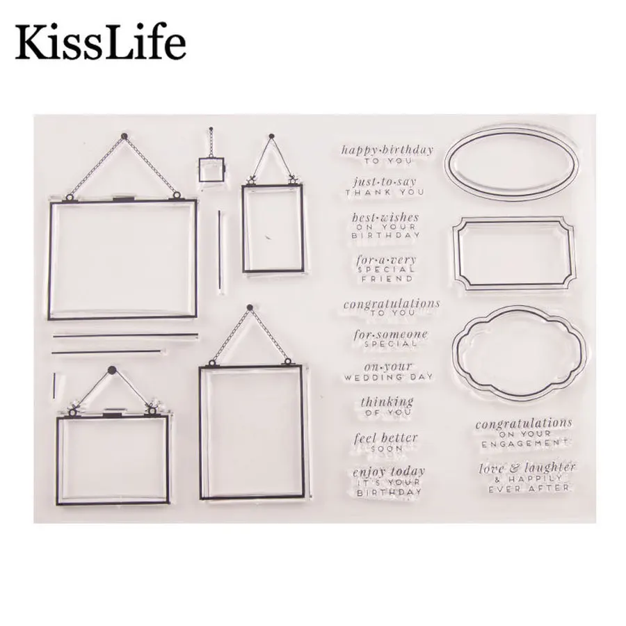 

Bulletin Board Blessing Words Letters Rectangle Circle Frame Clear Stamps for Scrapbooking Birthday Valentine's Day Stamps