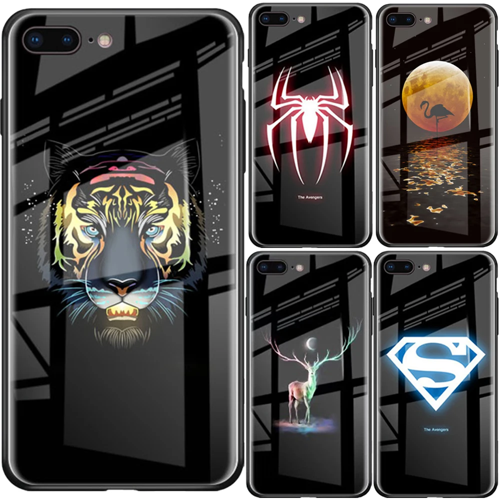 Светящийся чехол из закаленного стекла для iphone xr 11 pro xs max 7 8 plus Samaung s10 s9 s8 note 9 10 Fashion