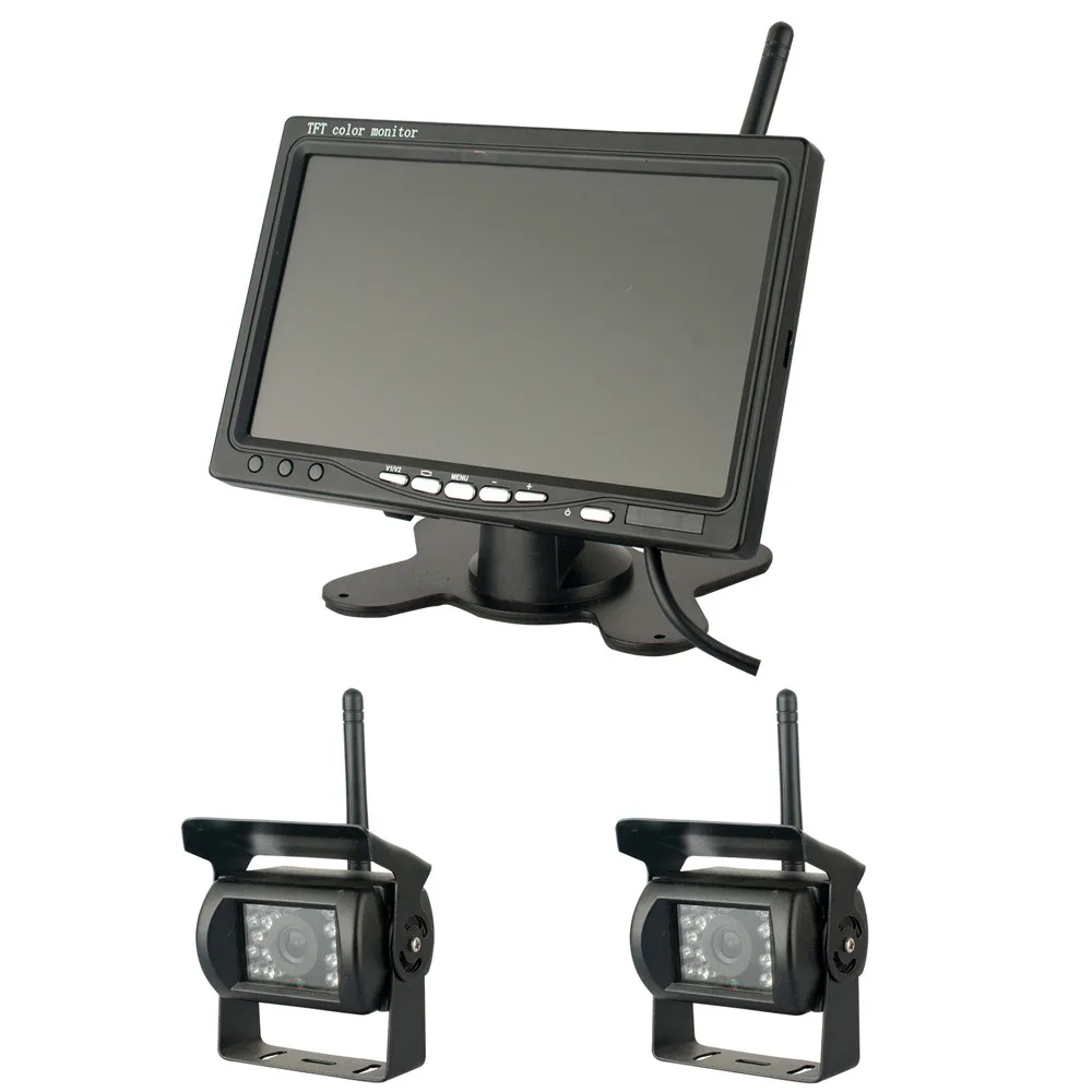 

7" Car Rear View Monitor Wireless Dual Backup Car Waterproof IR Night Vision Rearview Camera Parking Assistance System