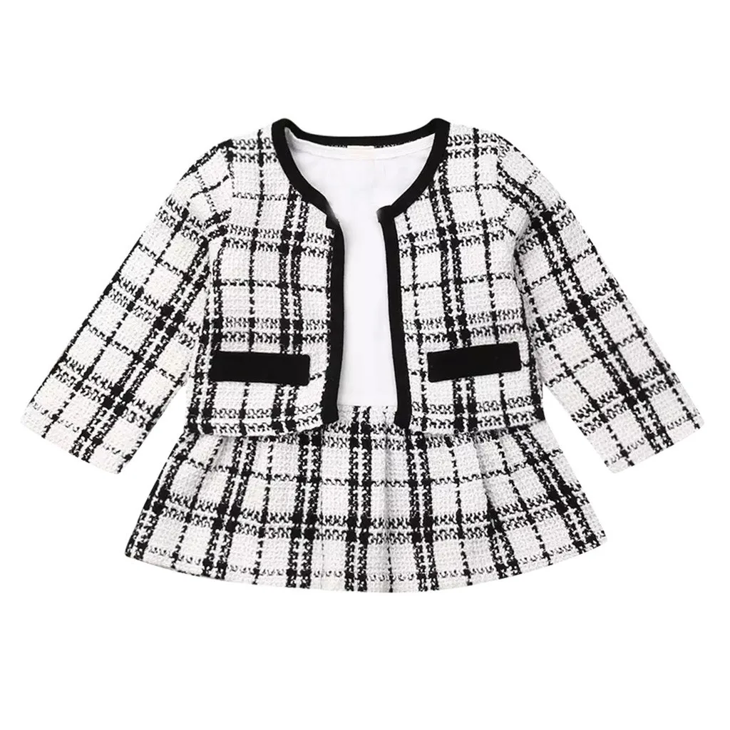 Toddler Girls Clothes Sets Plaid Coats Jacket Skirt Kids Baby Girls Clothes Suit Autumn Winter Clothes Sets Roupa Infantil Wy4
