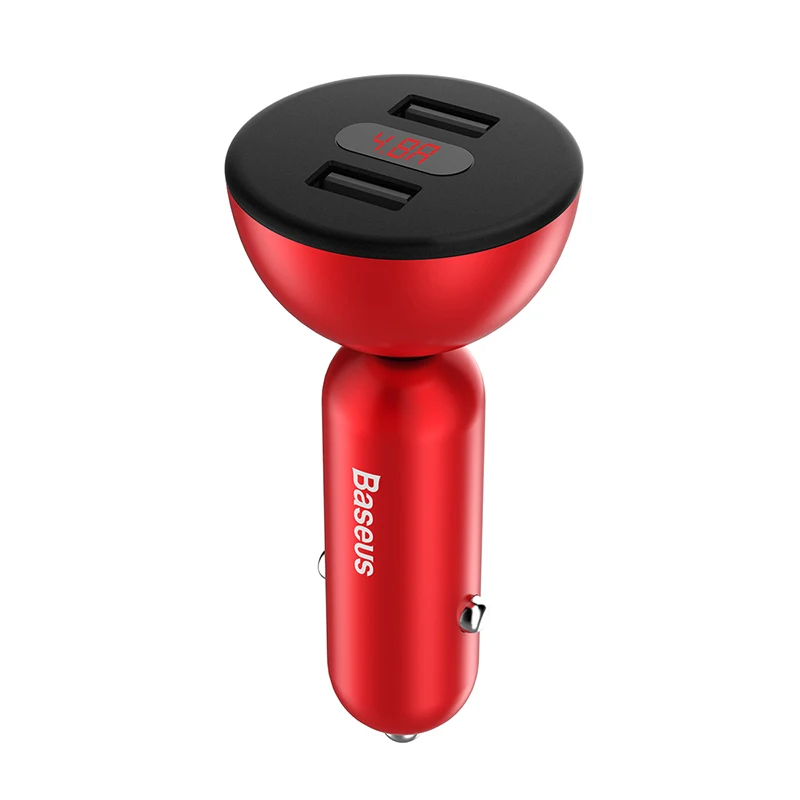 Автомобильное зарядное устройство Baseus с двумя usb-портами 360 a, быстрая зарядка, вращение на °, цифровой дисплей, быстрая зарядка, usb-адаптер для мобильного телефона - Название цвета: Красный