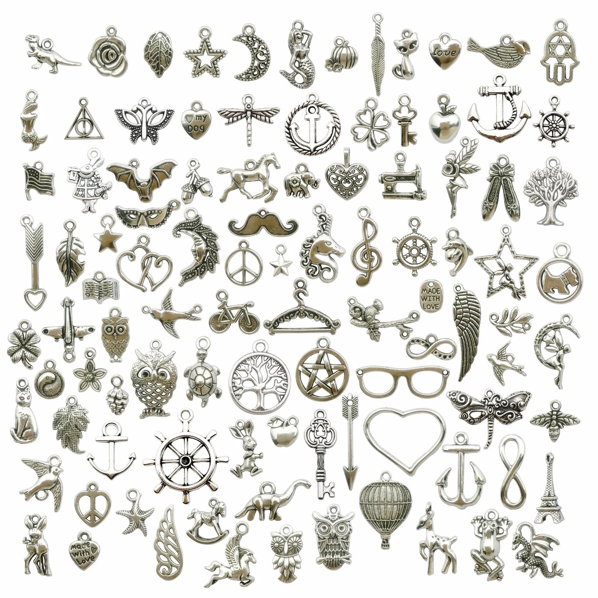 

Wholesale Bulk Lots 100Pcs Silver Charms Pendant Fitting for DIY Necklace Bracelet Earrings Jewellery Making Accessories