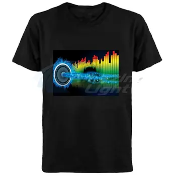 

100% cotton led light up t shirt sound activated equalize flashing el panel t-shirt for music party