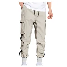 Pantalones Harlem con bolsillos para hombre, pantalones bombachos con cintas negras, informales de Hip Hop, ropa de calle informal a la moda, 2022
