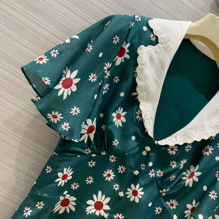 Ранняя весна новое поступление женское модное элегантное платье с принтом ромашки из натурального шелка по всему миру