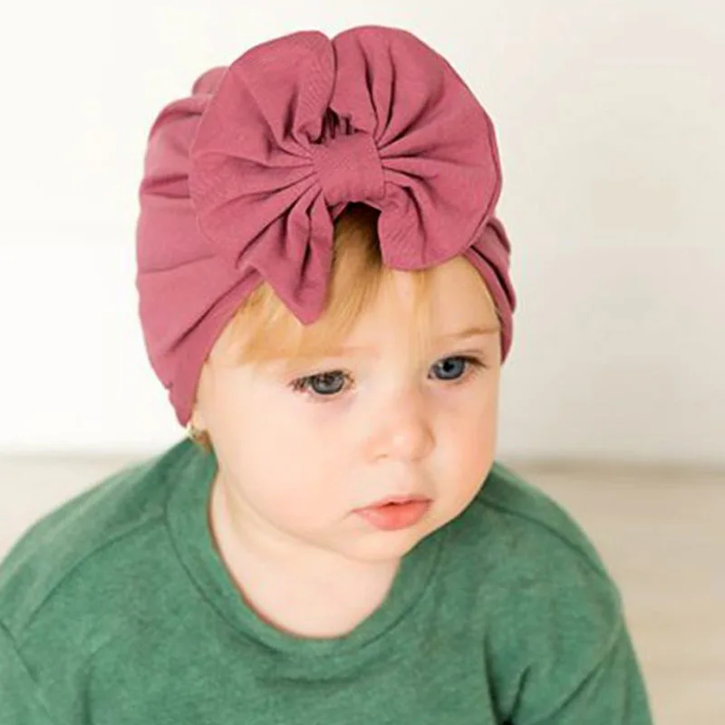 Baby Turban Good Quality Cotton Pleated Flower Girl Hats Infant Baby Beanie Caps Autumn Winter Solid Color Newborn Hats