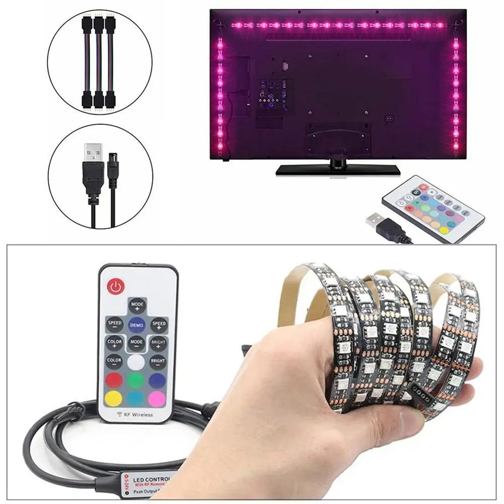 USB Светодиодная лента RGB + белый с радиочастотным пультом дистанционного