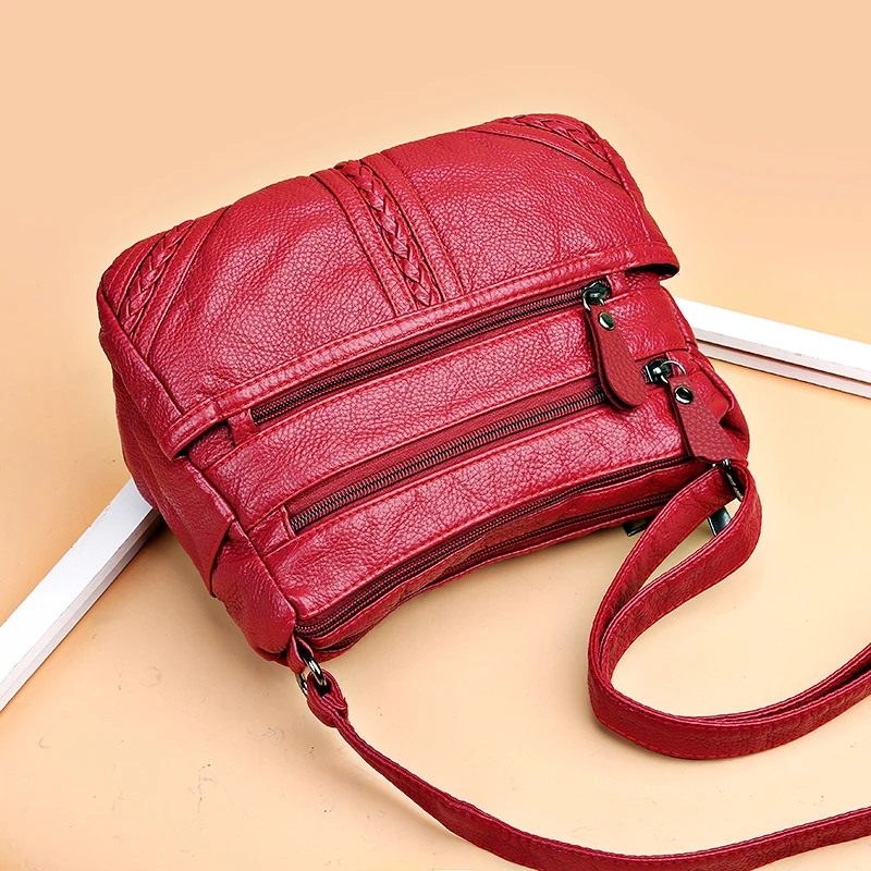 Women Bag Pu Soft Leather Shoulder Bag Multi-layer Crossbody Bag