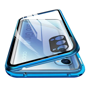 

New Magnet Flip Metal bumper Case For oppo reno 4 360 Magnetic Adsorption Tempered Glass Cases For oppo reno 4 pro