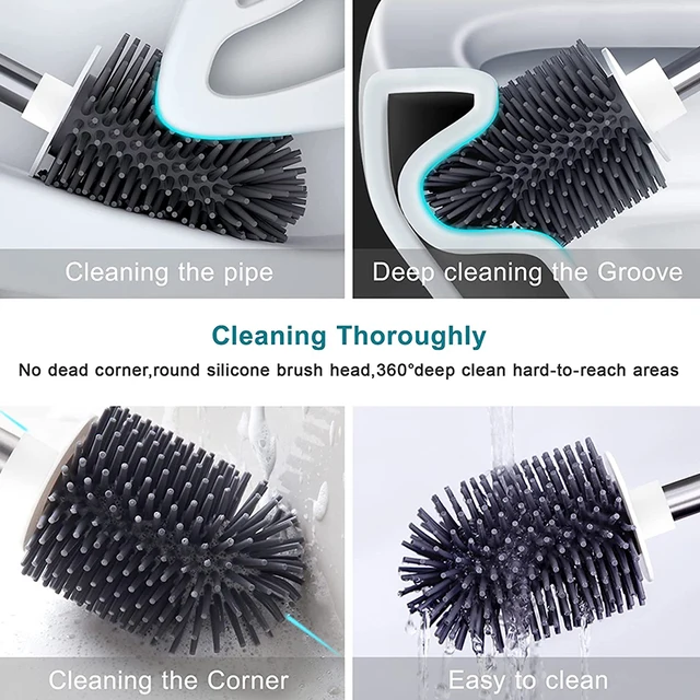 Eyliden Wc -Kefe És Tartó Szilikon Sörték Tpr -Kefék Csipeszes Fedél Padló Fürdőszoba Tisztítószerkék Készlet - Image 4