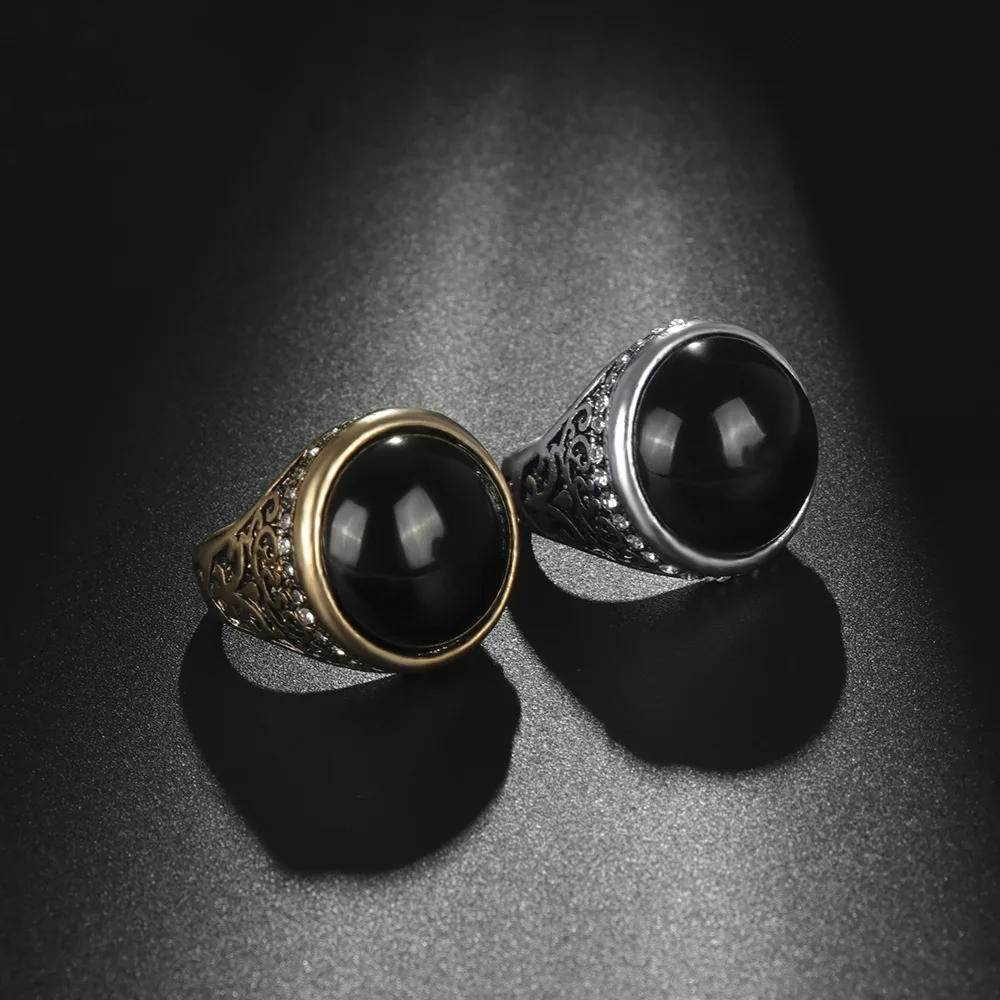 HNSP, Винтажное кольцо с большим черным камнем для женщин и мужчин, ювелирное Золотое кольцо для мужчин и женщин, подарок