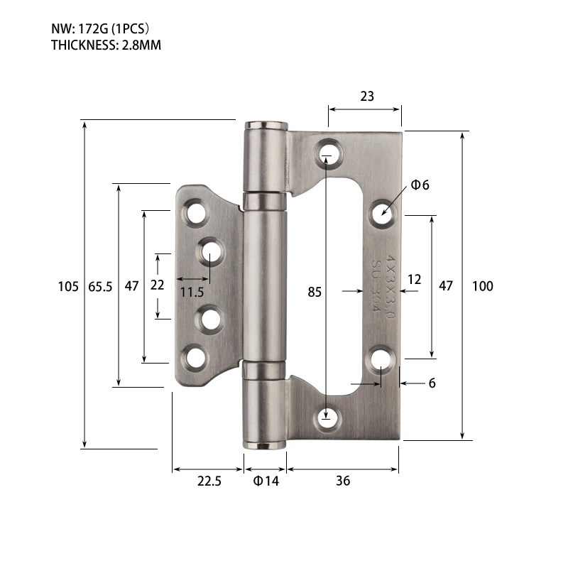 2PCS Pack Brushed Nickel and Bronze Color Stainless Steel 4" Heavy Duty House Door Hinge Open 270 Degree with screws