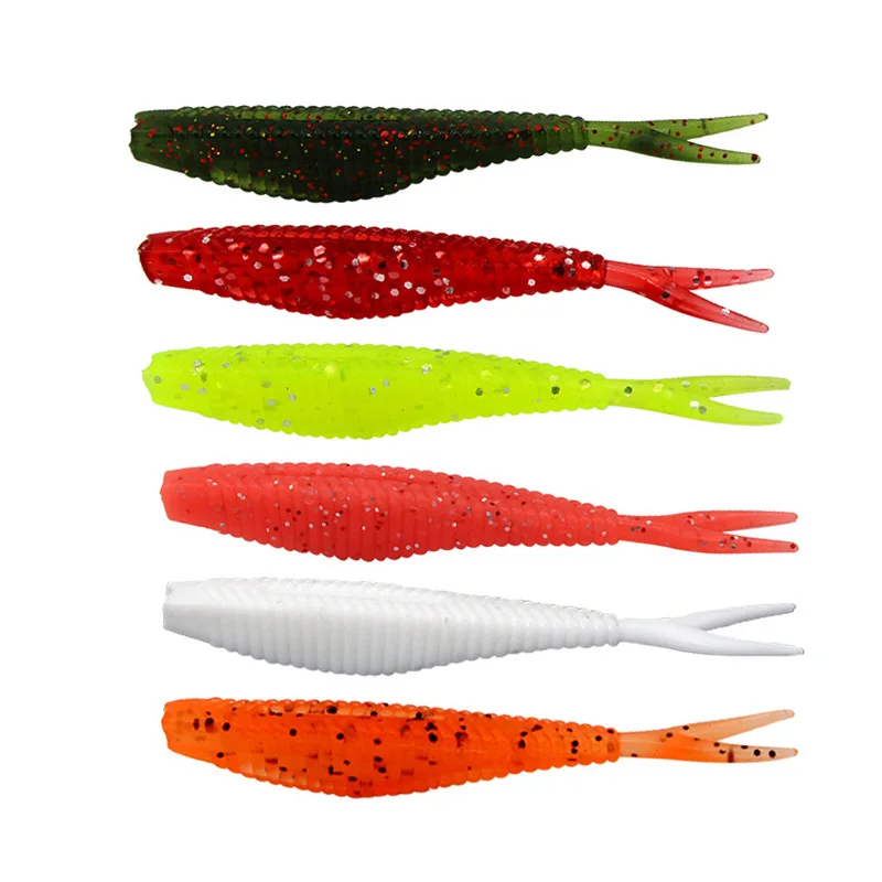 10 teile/los Gabel Schwanz 6cm 1,5g MiNNOW kleine weiche tintenfisch schwanz fisch straße weichen köder Versuchung gabel schwanz weichen köder gewinde farbe