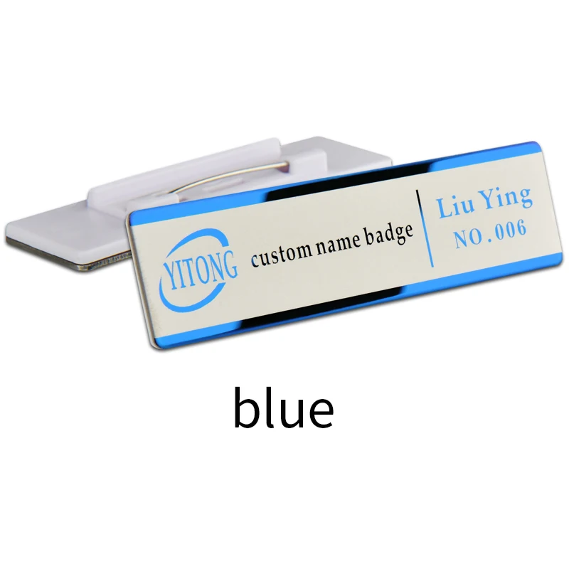 blue 1 шт. индивидуальный бейдж с именем металлический 70*20 мм ID значок с лазерной гравировкой значок бизнес имя - Цвет: blue