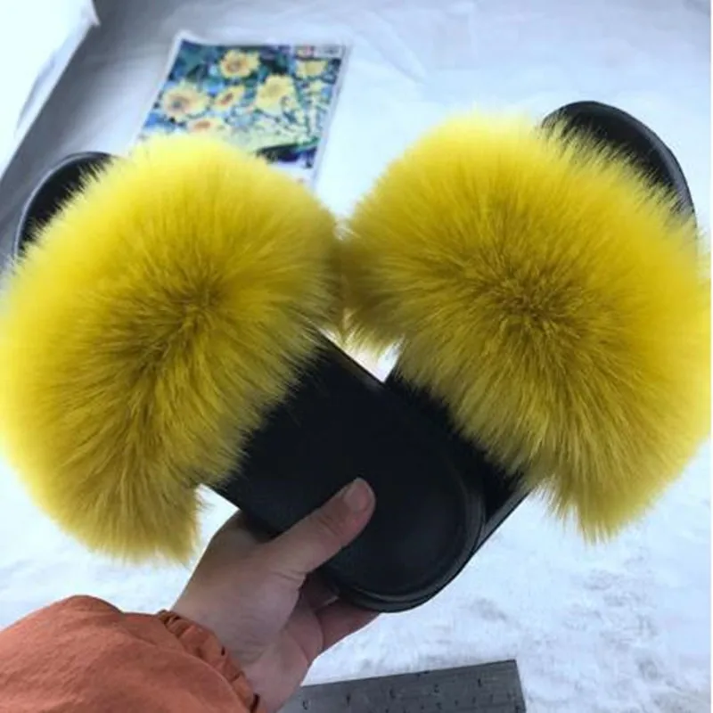 Новые женские тапочки из искусственного лисьего меха Домашние меховые на