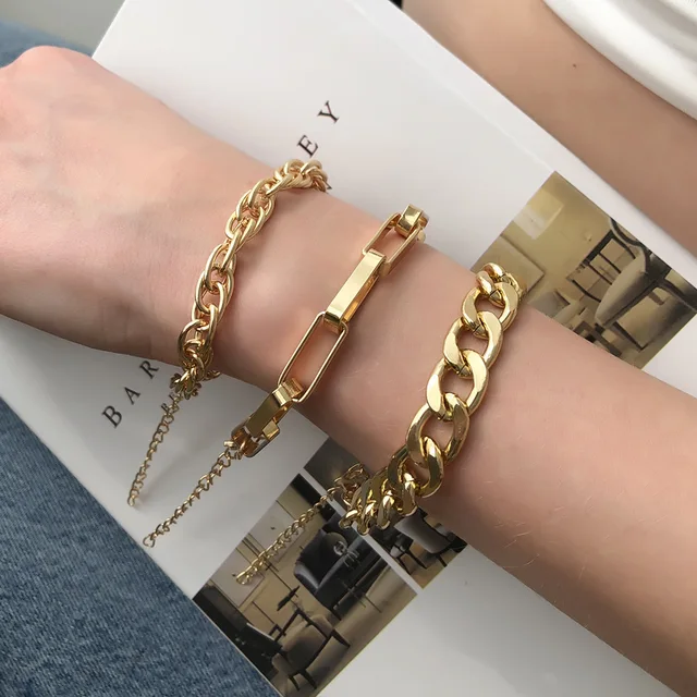 Punk Curb Cuban Chain Bracelets Set for Women Multilayer Miami Boho Thick Gold Color Charm Bracelets Bangles Fashion Jewelry Purple