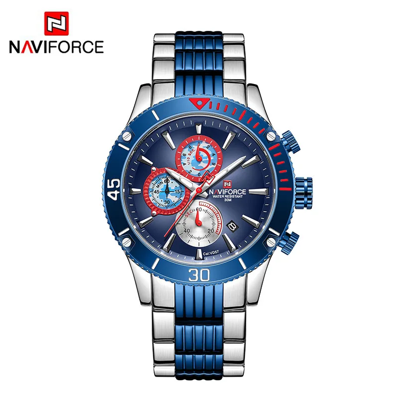 Silver Blue Naviforce мужские наручные часы для мужчин Брендовые мужские часы мужские военные кварцевые спортивные наручные часы Мужские часы люксовый бренд - Цвет: Silver Blue