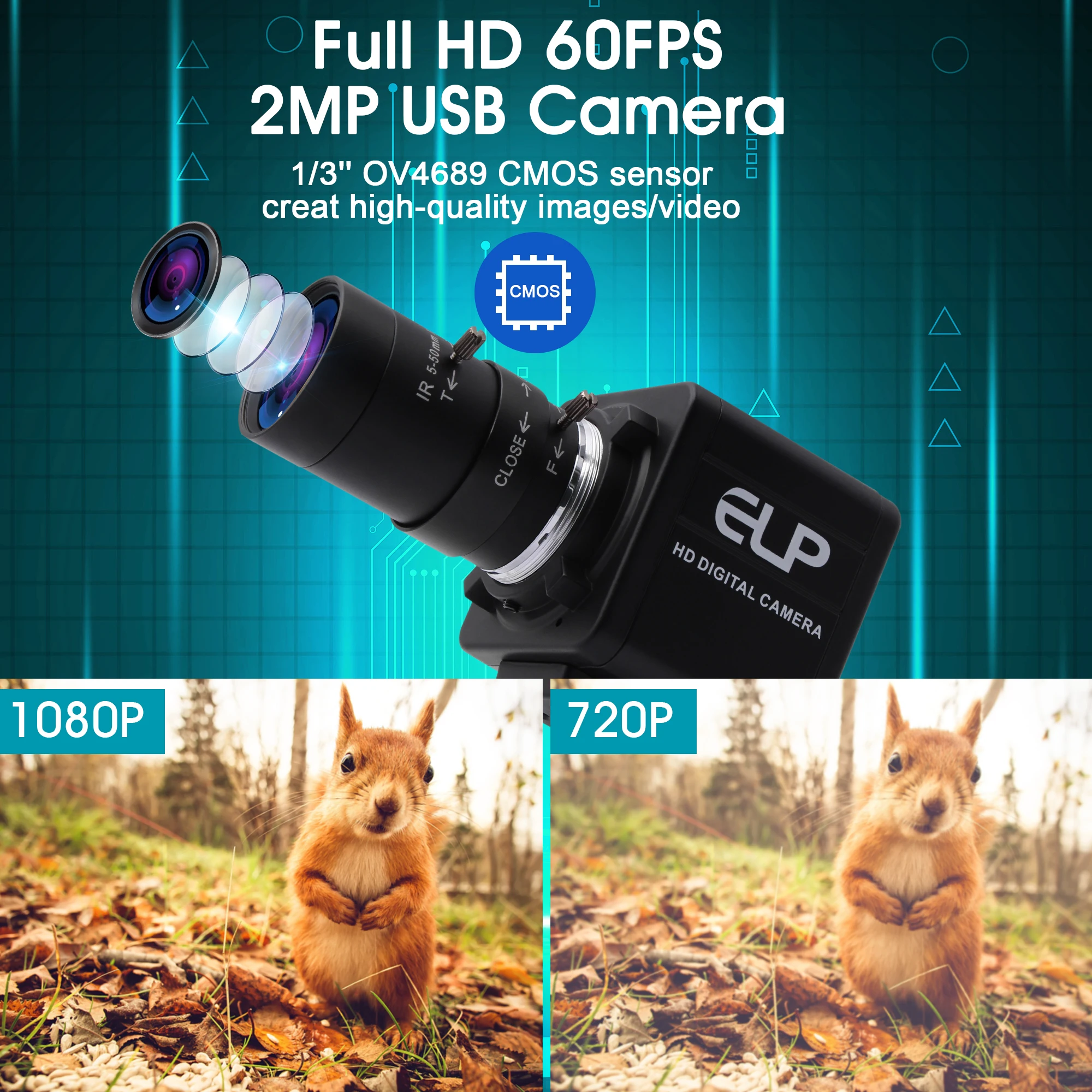 ELP 고속 카메라 260fps 120fps 60fps 1080p 720p 수동 줌 웹캠 OV4689 UVC 플러그 플레이 PC USB 카메라, 모션 비디오용